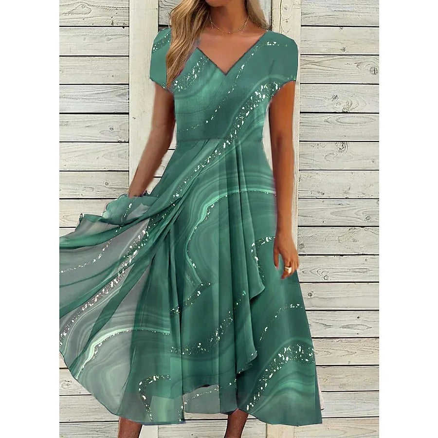 Mujer – Vestido midi con cuello en V elegante