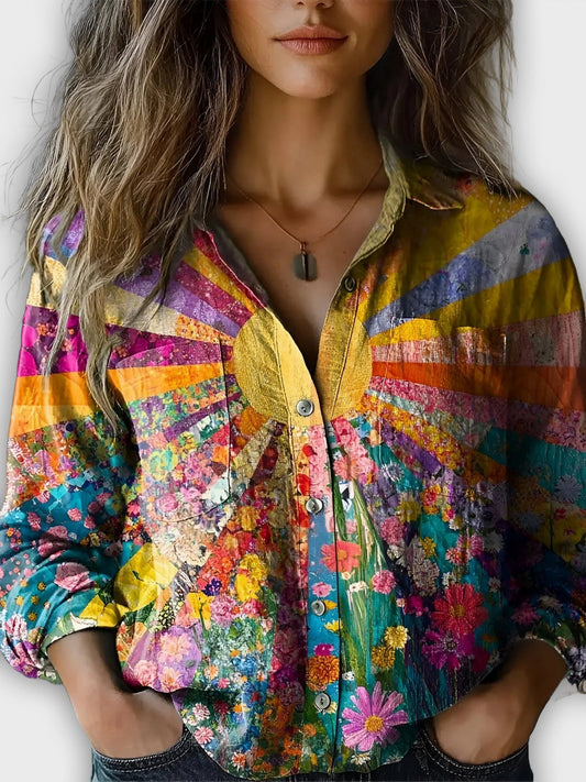 Camisa de blusa Glow Solsika con estampado patchwork y colores de sol