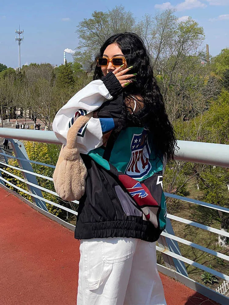 Abrigo Trench de Manga Larga y Color Block Suelto