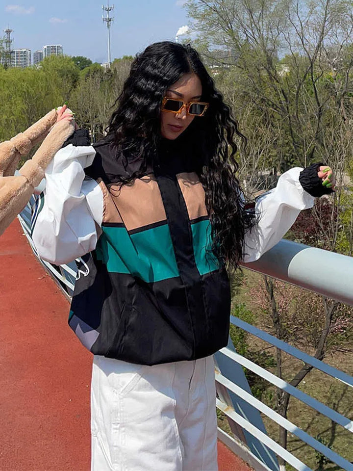 Abrigo Trench de Manga Larga y Color Block Suelto