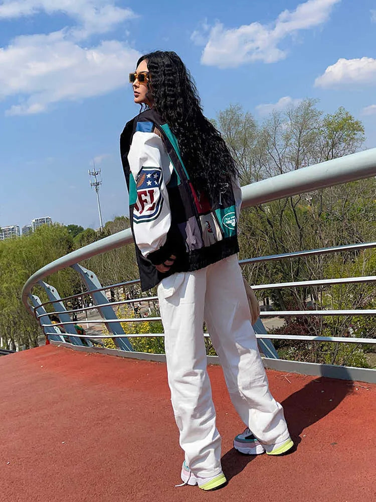 Abrigo Trench de Manga Larga y Color Block Suelto