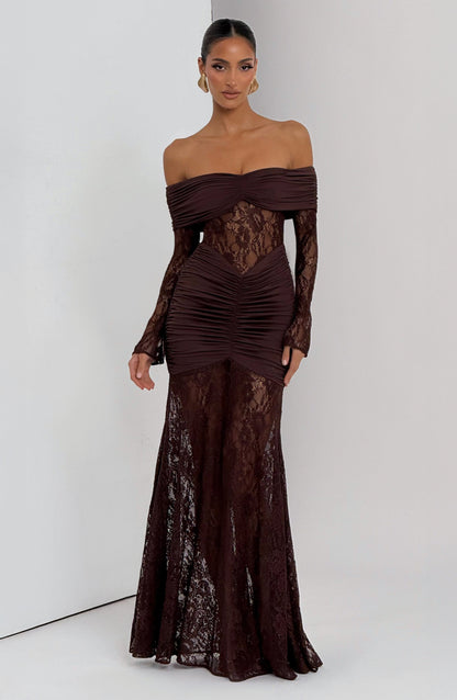 Vestido maxi Soline - Marrón ciruela
