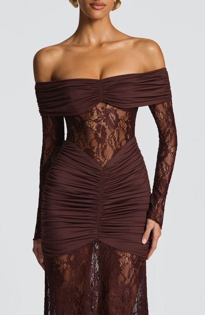 Vestido maxi Soline - Marrón ciruela