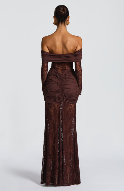 Vestido maxi Soline - Marrón ciruela