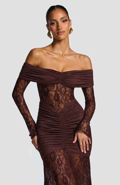 Vestido maxi Soline - Marrón ciruela