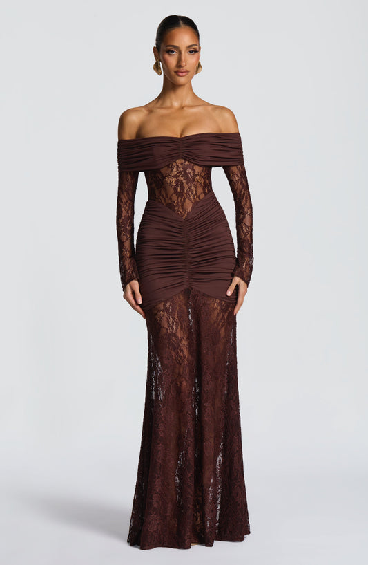 Vestido maxi Soline - Marrón ciruela