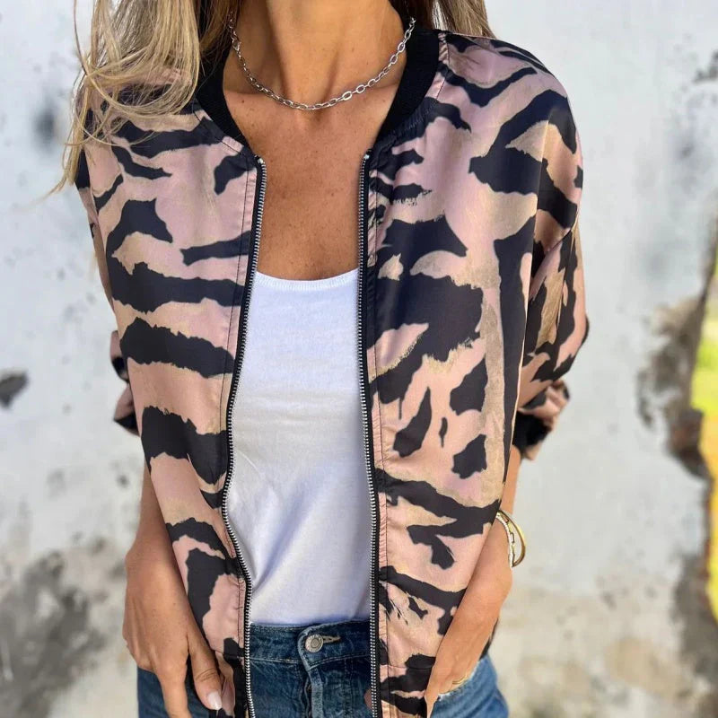 Maríssa -Maria - Chaqueta Bomber con Estampado de Cebra y Cierre