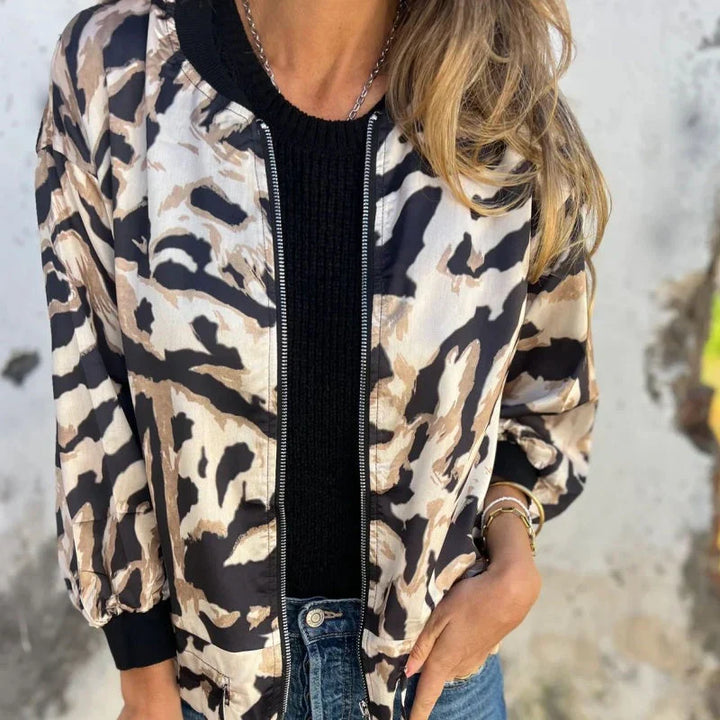 Maríssa -Maria - Chaqueta Bomber con Estampado de Cebra y Cierre