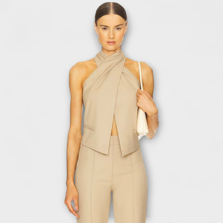 Top tank con cuello cruzado y cremallera trasera