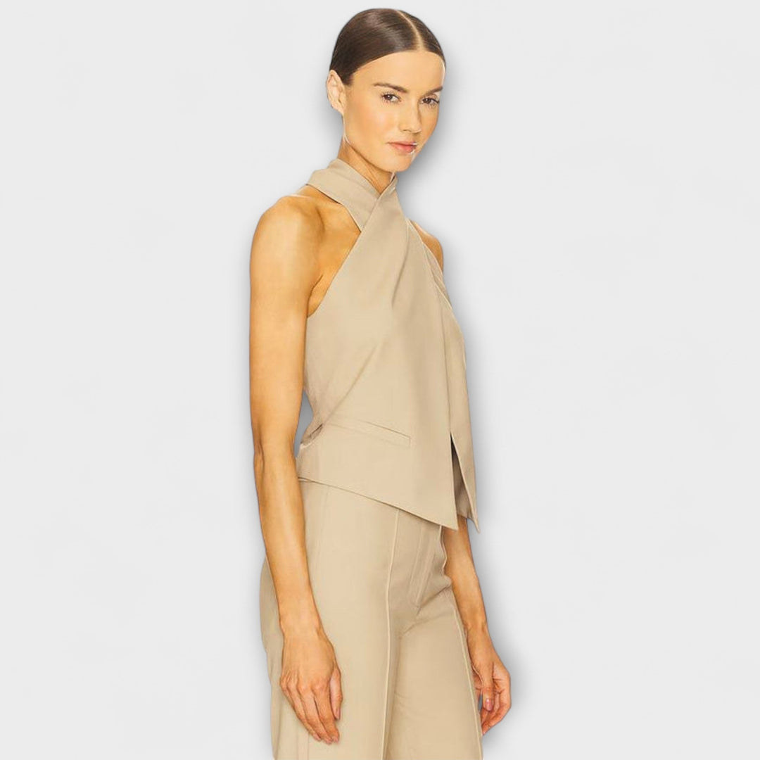 Top tank con cuello cruzado y cremallera trasera