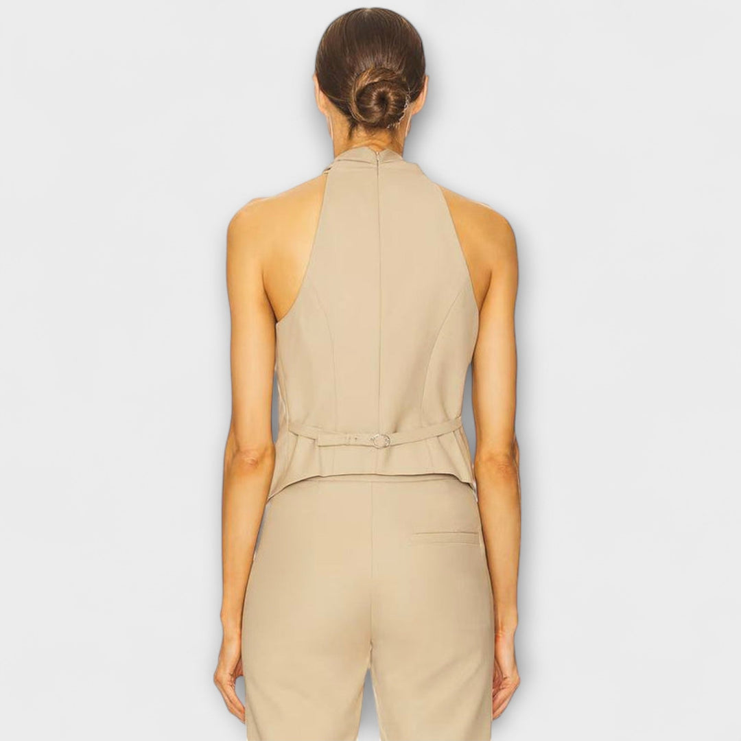 Top tank con cuello cruzado y cremallera trasera