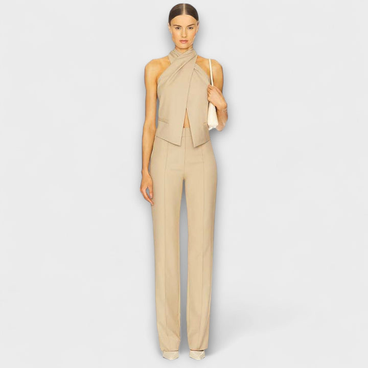 Top tank con cuello cruzado y cremallera trasera